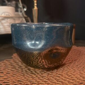Studio pottery organic shaped mug blue/black
